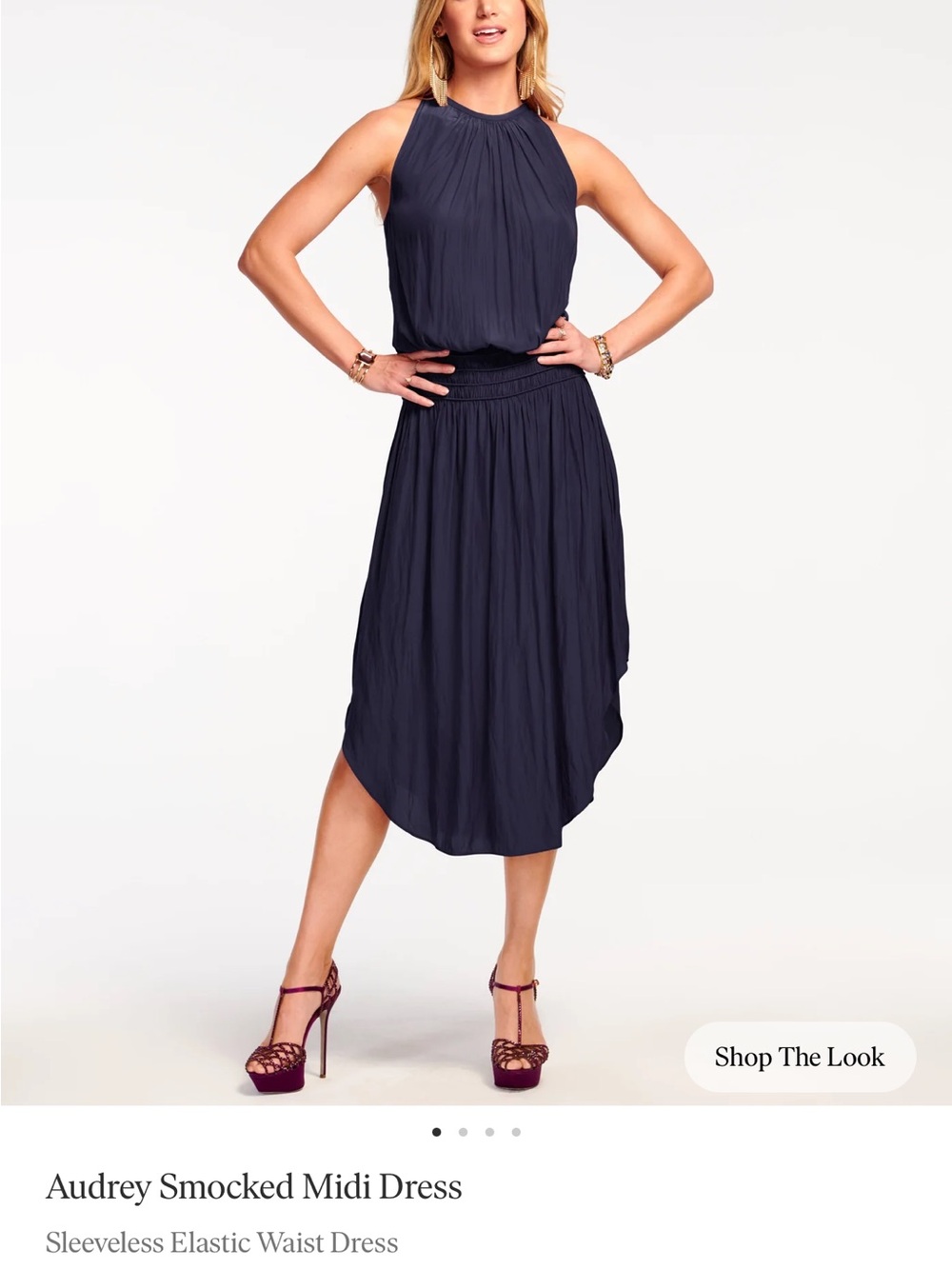 Ramy Brook Navy Sleeveless Smocked Waist Midi Dress